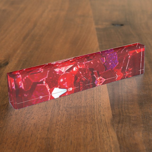 Rotes Hexagon-abstrakt glänzendes Glitzer-Muster Namensplakette (Seite)