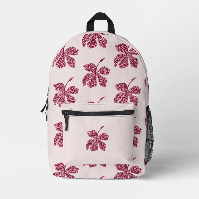 Rotes Hibiskus-Blumenmuster  Bedruckter Rucksack (Vorderseite)