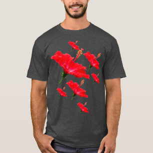 Rotes Hibiskus-Blumenmuster T-Shirt