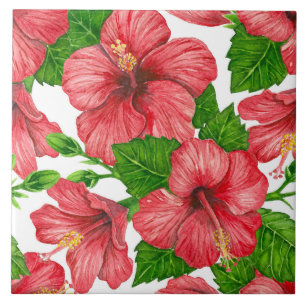 Rotes Hibiskus-Wasserfarbenmuster Fliese