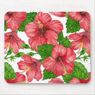 Rotes Hibiskus-Wasserfarbenmuster Mousepad