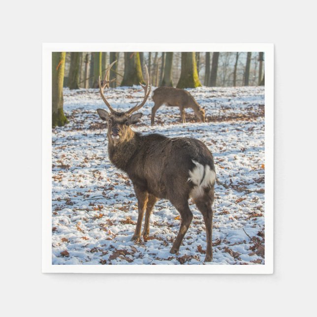 Rotes Hirsch im Schnee Serviette (Vorderseite)