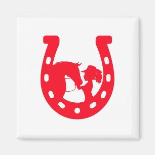 Rotes Horseshoe Mädchen und Pferde Magnet