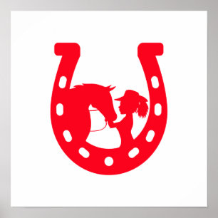 Rotes Horseshoe Mädchen und Pferde Poster