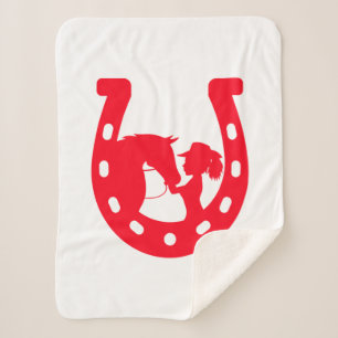 Rotes Horseshoe Mädchen und Pferde Sherpadecke