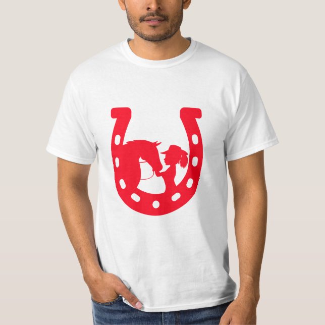 Rotes Horseshoe Mädchen und Pferde T-Shirt (Vorderseite)