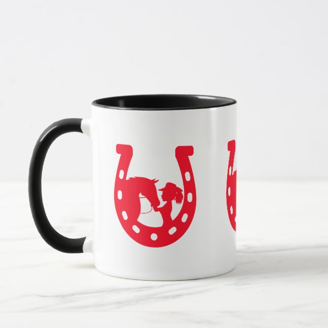 Rotes Horseshoe Mädchen und Pferde Tasse (Links)