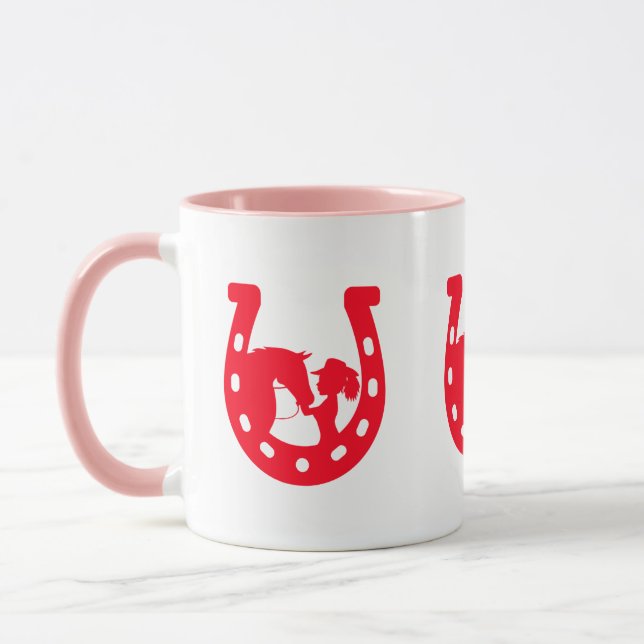 Rotes Horseshoe Mädchen und Pferde Tasse (Links)