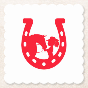 Rotes Horseshoe Mädchen und Pferde Untersetzer