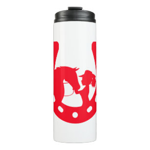 Rotes Hufeisen Mädchen und Pferd Thermosbecher