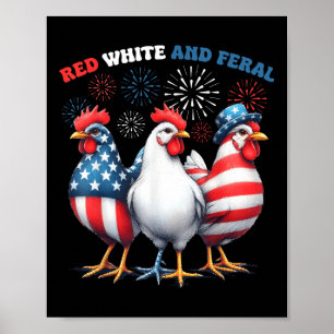 Rotes Huhn Weiß und Wild Patriotisches Raster 4. Poster