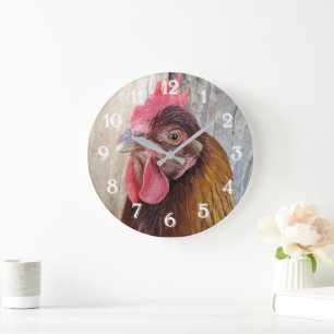 Rotes Hühnerhennen-Foto Große Wanduhr