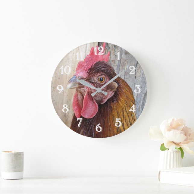 Rotes Hühnerhennen-Foto Große Wanduhr (Zuhause)