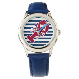 Rotes Hummer-nautischmonogramm-blauer weißer Armbanduhr