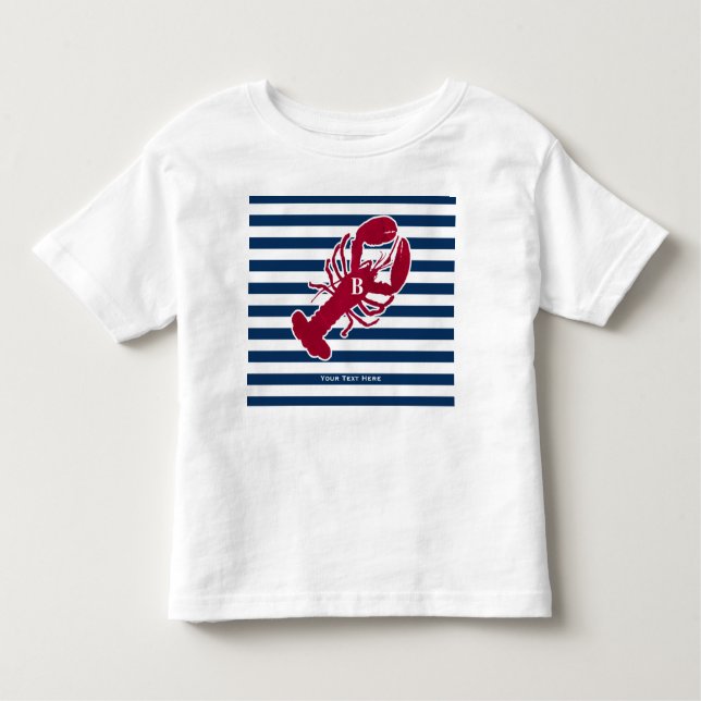 Rotes Hummer-nautischmonogramm-blauer weißer Kleinkind T-shirt (Vorderseite)