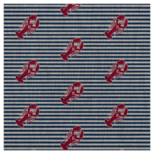 Rotes Hummer-nautischmonogramm-blauer weißer Stoff (Muster)