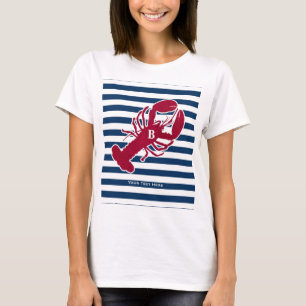 Rotes Hummer-nautischmonogramm-blauer weißer T-Shirt