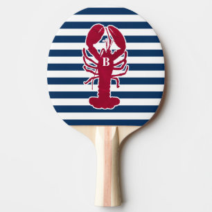 Rotes Hummer-nautischmonogramm-blauer weißer Tischtennis Schläger