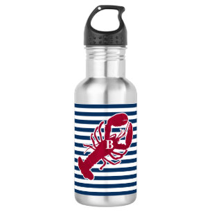 Rotes Hummer-nautischmonogramm-blauer weißer Trinkflasche