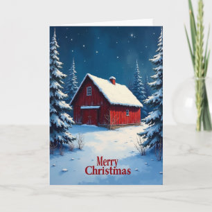 Rotes Hütten-Weihnachtskarte Karte