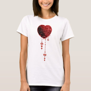 Rotes Imitat-Glitzer-Herz u. Herz-Tröpfchen T-Shirt