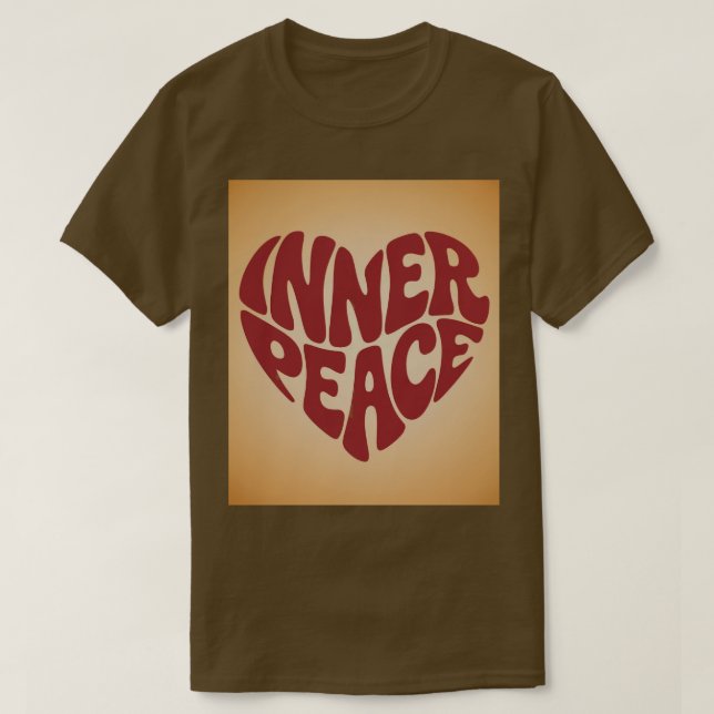 Rotes Inner Peace Herz Braunes T-Shirt (Design vorne)