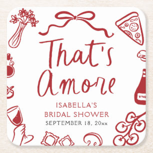 Rotes Italien Das Amore Pizza Pasta Brautparty Rechteckiger Pappuntersetzer