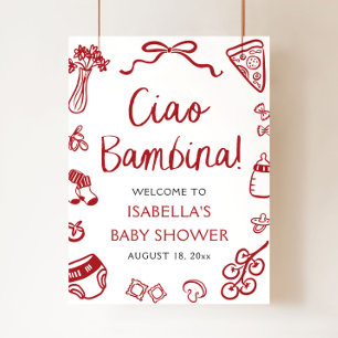 Rotes Italien Süß Ciao Bambina Babyparty Willkomme Poster
