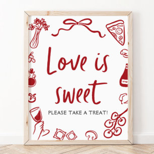 Rotes italienisches handgezeichnetes Pizza-Liebe-i Poster