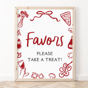 Rotes italienisches handgezeichnetes Pizza-Pasta-G Poster