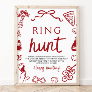 Rotes italienisches Pasta-Ring-Such-Hochzeitsdusch Poster