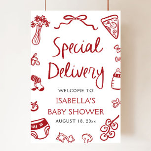 Rotes Italienisches Speziallieferung Baby Shower W Poster