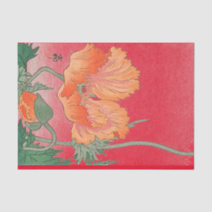 ROTES JAPANISCHES MOHNBLUMEN-DRUCK Seidenpapier