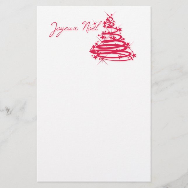 Rotes Joyeux Noël mit Weihnachtsbaum Briefpapier (Vorderseite)
