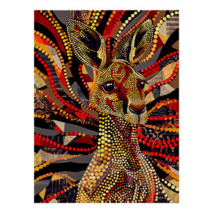 Rotes Kangaroo im Stile eines aborigines Dot Art Poster
