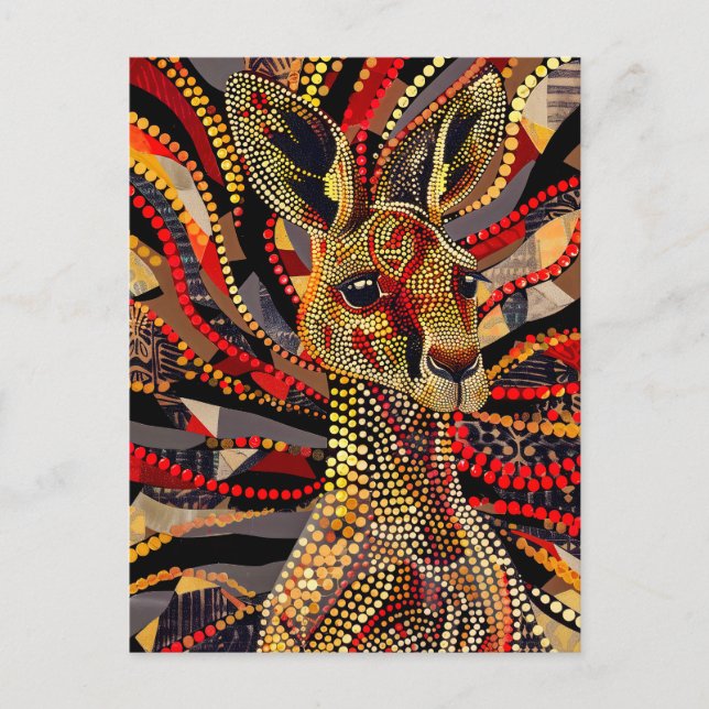 Rotes Kangaroo im Stile eines aborigines Dot Art Postkarte (Vorderseite)