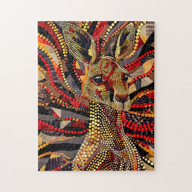 Rotes Kangaroo im Stile eines aborigines Dot Art Puzzle (Vertikal)