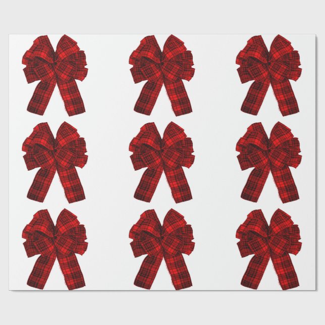 Rotes Kariertes Bows-Wrapper Geschenkpapier (Flach)