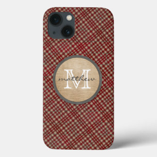 Rotes kariertes Hintergrundmonogramm Case-Mate iPhone Hülle