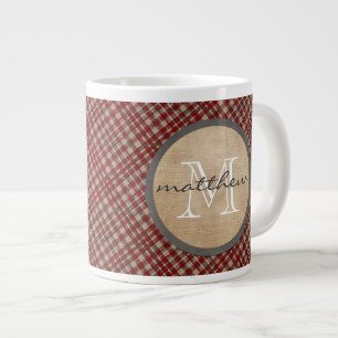 Rotes kariertes Hintergrundmonogramm Jumbo-Tasse
