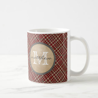 Rotes kariertes Hintergrundmonogramm Kaffeetasse