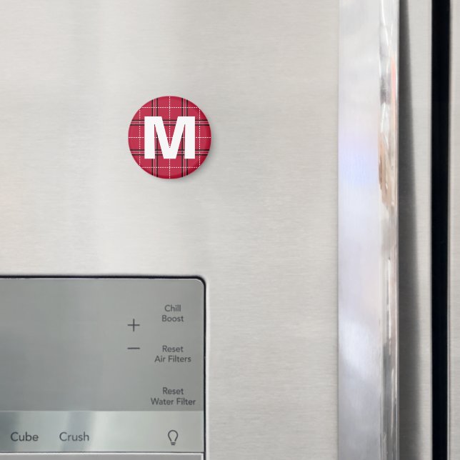 Rotes Kariertes Monogramm Anfangsbuchstaben Kids'  Magnet (In Situ (Kühlschrank))
