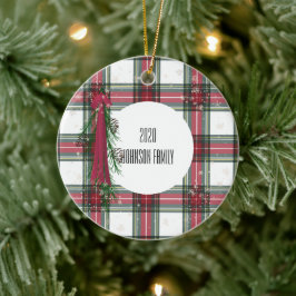 Rotes Kariertes Personalisiertes Weihnachtsgeschen Keramik Ornament