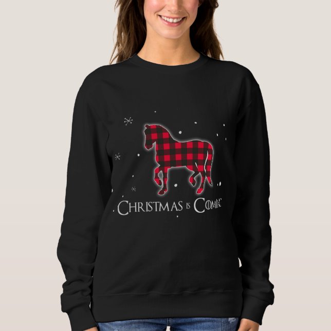 Rotes Kariertes Pferd Weihnachten Matching Buffalo Sweatshirt (Vorderseite)
