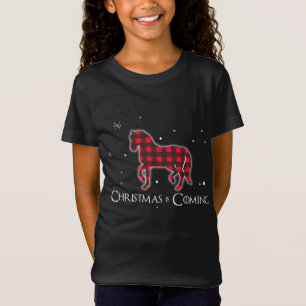 Rotes Kariertes Pferd Weihnachten Matching Buffalo T-Shirt