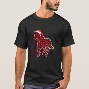 Rotes Kariertes Weihnachtspferd Pajamas Familienmä T-Shirt