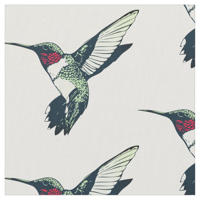Rotes karminrotes throated Kolibri Gewebe Stoff (Nahaufnahme)