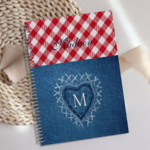Rotes Karo-Buffalo-Karo-Denim-Herz-Monogramm Planer