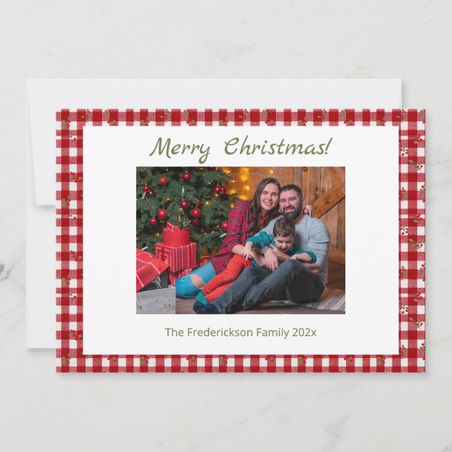 Rotes Karo Frohe Weihnachten Foto (Vorderseite)