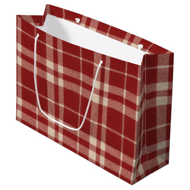 Rotes Karo Große Geschenktüte (Vorderseite Schrägansicht)